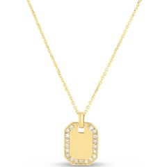 14K Yellow Gold Diamond Octagon Tag Necklace (0.019.ct.tw)