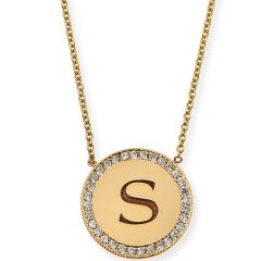 14k Halo Diamond Initial Personalized Disc Necklace (0.016.ct. tw)
