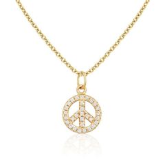 14k Yellow Gold Diamond Peace Sign Necklace (0.25.ct.tw)