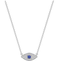 14k White Gold Evil Eye Sapphire Diamond Necklace (0.84.ct.tw)
