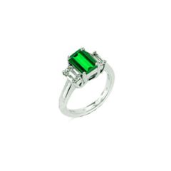 14k Gold Three  Stone Green Emerald Diamond Ring (1.60.cts.tw)
