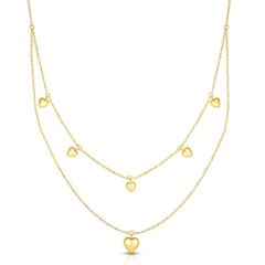 14K Yellow Gold Puffed Heart Multi-Strand Necklace (6.10.gr.tw)
