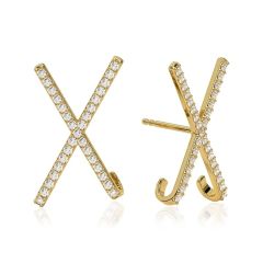 14k Yellow Diamond Two Raw Lab-Created Criss Cross Earring (0.78.ct.tw)