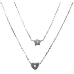 Sterling Silver Star-Heart Diamonds Layered Necklace (0.04 ct.tw)