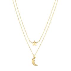 14k Yellow Multi-Strand Layered Half Moon Star Necklace (4.3.gr.tw)