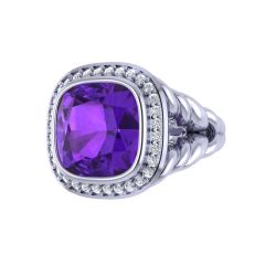 Sterling Silver Cushion Amethyst Diamond Ring (4.74.cts.tw)