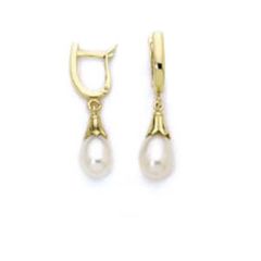 14k Solid Gold Pearl Drop Hoop Earrings (4.5.gr.tw)