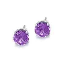 14k Gold Round Amethyst Prong Earring Stud (1.5.cts.tw)