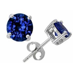 14k Gold Round Sapphire Prong Earring Stud (1.5.cts.tw)