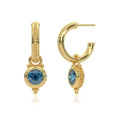 14k London Blue-Topaz Charm Hoop Dangel Earrings (1.27.cts.tw)