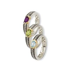 Sterling Silver Gold Semi Precious Stackable Rings (1.35 cts.tw)
