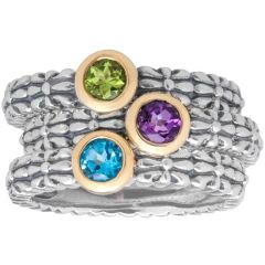18k Gold Silver Gemstone Stackable Set Floral Rings (0.90.ct.tw)