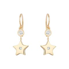 14k Gold Star Diamond Dangle Earrings (0.12.ct.tw)