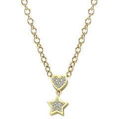 14k Yellow Reseversable Mini Heart-Shaped-Star Diamond Necklace (0.12.ct.tw)