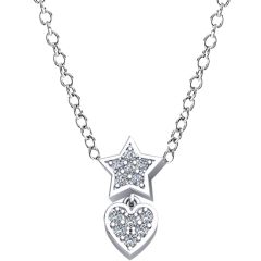14k White Reseversable Mini Star-Heart Diamond Necklace (0.12.ct.tw)