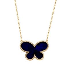 14k Diamond Lapis Butterfly Necklace (2.95.cts.tw)