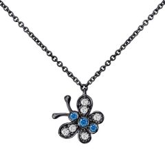 14k White-Blue Diamond Black Ruthenium Butterfly Necklace (0.33.ct.tw)
