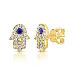 14k Gold Hamsa Diamond Sapphire Earring (0.45.ct.tw)