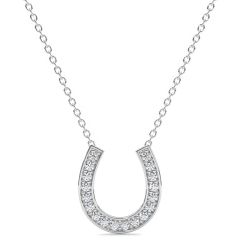 14k Horse-Shoe Solid Gold Diamond Pendant Necklace (0.36.ct.tw)