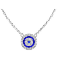 14k White Gold Evil Eye Sapphire Diamond Necklace (0.49.ct.tw)