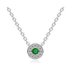 14k White Gold Diamond Emerald Donut Gallery Back Necklace (0.46.ct.tw)