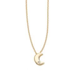 14k Solid Gold Half Moon Diamond Necklace (0.05.ct.tw)
