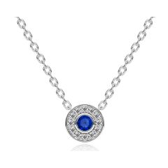 14k White Gold Diamond Sapphire Donut Gallery Back Necklace (0.46.ct.tw)