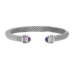 Sterling Silver Diamond Purple amethyst popcorn Cuff Bracelet (2.14.cts.tw)