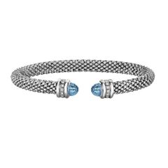 Silver Swiss-Blue Topaz Diamond Popcorn Cuff Bracelet (2.24.cts.tw)