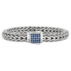 Sterling Sliver Sapphire Fancy Weave Domed Bracelet (0.50.ct.tw)