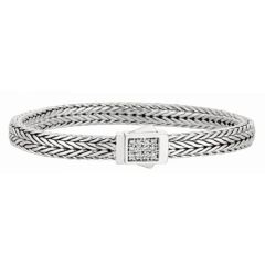 Sterling Silver Woven White Sapphire Rectangle Lock Bracelet (0.24 ct.tw)
