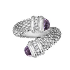 Sterling Silver Bullet Amethyst Diamond Textured Ring (2.40.cts.tw)