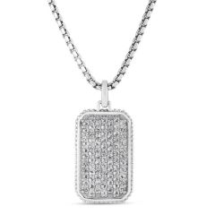 Sterling Silver Lab Grown Diamond Dog Tag Necklace (1.22 cts.tw)