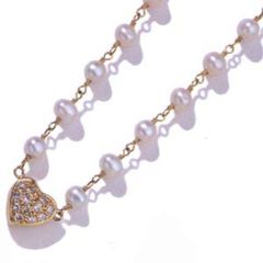 14k Gold Diamond Heart-shaped Pearls Necklace (0.24.ct.tw)