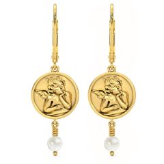 14k Solid Gold Large Angel Pearl Drop Earring (2.8 gr.tw)