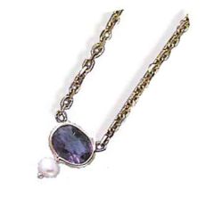 14k Gold Oval Amethyst Pearl Solitaire Necklace (1.30.cts.tw)