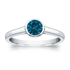 14k White Ocean Blue Solitaire Diamond Ring (0.50.ct.tw)