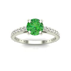 14k Emerald-Green Solitaire Diamond Ring (0.90.ct.tw)