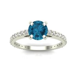 14k White Solitaire Ocean Blue Diamond Ring (0.90.ct.tw)