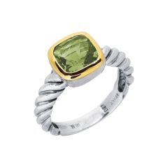 Sterling Silver 18K Gold Cushion Green Amethyst Ring (3.5 cts.tw)