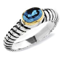 Sterling Silver 18K Gold Blue Topaz Ring (1.0.ct.tw)