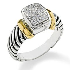 18K Gold Sterling Silver Diamond Ring (0.15.ct.tw)