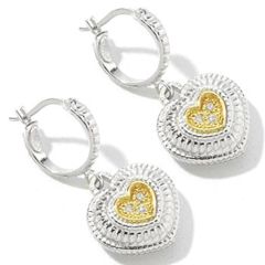 Sterling Silver 18K Diamond Dangle Heart Earrings (0.12.ct.tw)