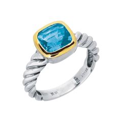 Sterling Silver 18K Gold Cushion Blue Topaz Ring (3.5.cts.tw) (3.5.cts.tw)