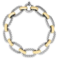 Sterling Silver 18K Gold Flat Oval Cable Link Bracelet (18.80 gr.tw)
