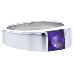 14k Gold White Tank Square Amethyst Ring (1.5.cts.tw)