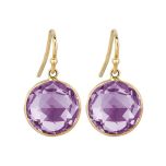 14k Gold Round Amethyst Dangle Drop Earring (14.0.cts.tw)