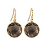 14k Gold Round Smoky Topaz Dangle Earring (14.0.cts.tw)