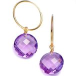 14k Gold Double Face Round Amethyst Hoop Earrings (14.0.cts.tw)