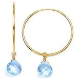 14k Gold Tear-Drop Briolette Swiss Blue Hoop Earrings (6.0.cts.tw)
